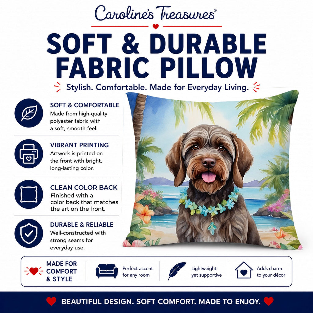 Wirehaired Pointing Griffon Luau Decorative Throw Pillow 14x14 Indoor Outdoor Accent Cushion, Fabric Cover with Insert for Sofa, Bed, Porch & Living Room