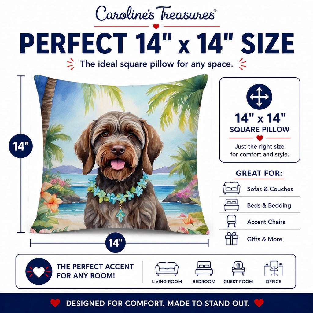 Wirehaired Pointing Griffon Luau Decorative Throw Pillow 14x14 Indoor Outdoor Accent Cushion, Fabric Cover with Insert for Sofa, Bed, Porch & Living Room