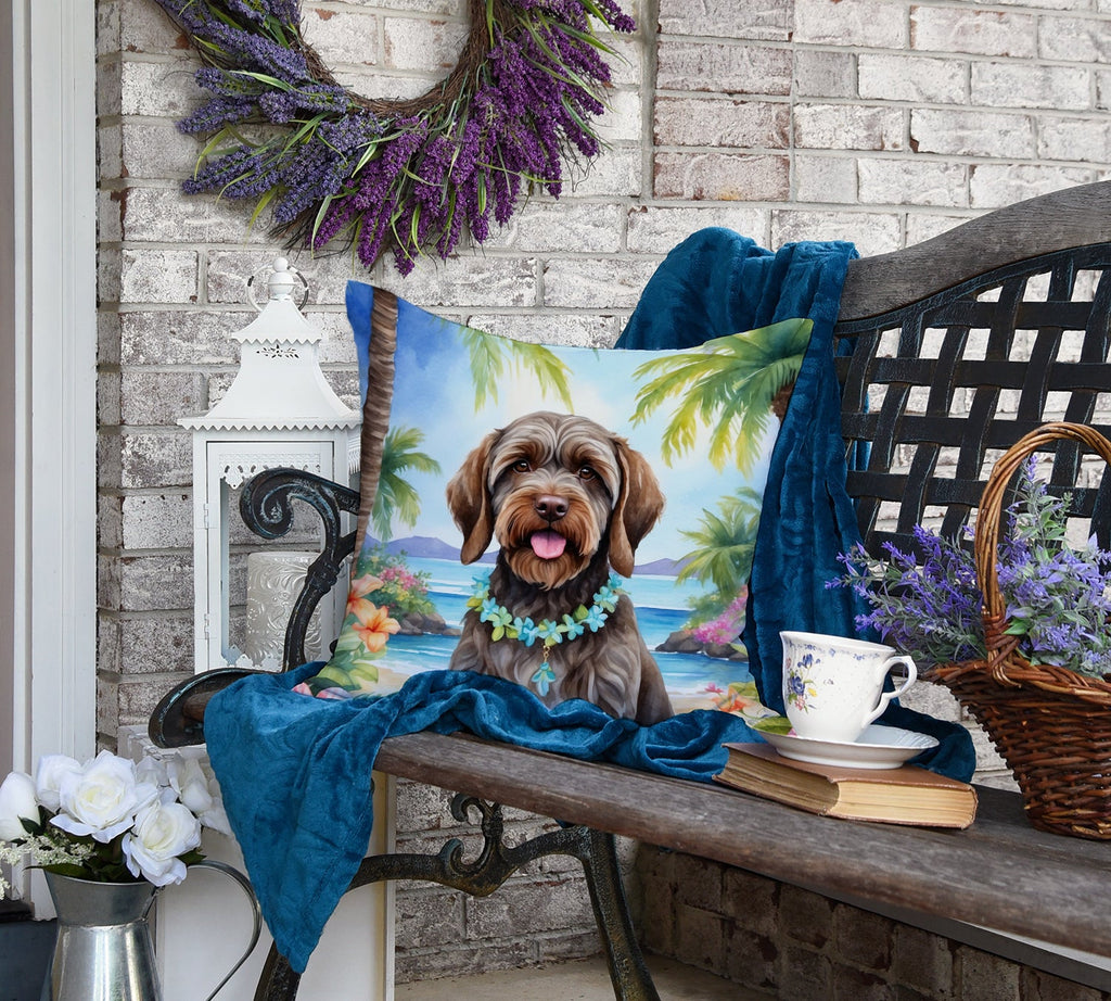 Wirehaired Pointing Griffon Luau Decorative Throw Pillow 18x18 Indoor Outdoor Accent Cushion, Fabric Cover with Insert for Sofa, Bed, Porch & Living Room