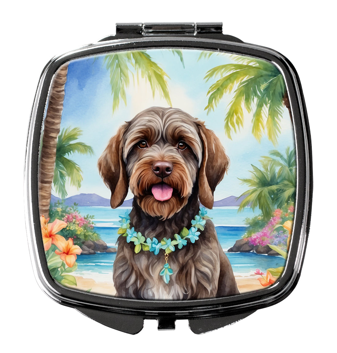 Wirehaired Pointing Griffon Luau Compact Mirror Decorative Travel Makeup Mirror for Women Girls Gifts Pocket Makeup Mirror Folding Handheld