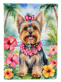 Yorkshire Terrier Luau House Flag 28x40 Porch Sleeve Pole Decorative Outside Yard Banner Artwork Wall Hanging, Polyester