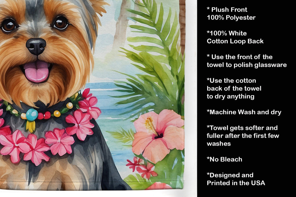 Yorkshire Terrier Luau Kitchen Towel Velour Plush Front and Cotton Loop Back Machine Washable