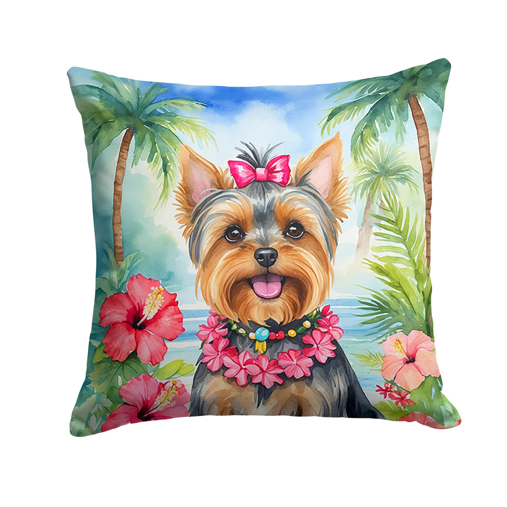 Yorkshire Terrier Luau Decorative Throw Pillow 18x18 Indoor Outdoor Accent Cushion, Fabric Cover with Insert for Sofa, Bed, Porch & Living Room