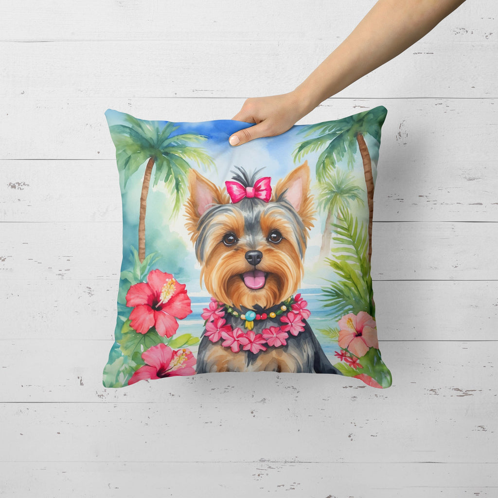 Yorkshire Terrier Luau Decorative Throw Pillow 18x18 Indoor Outdoor Accent Cushion, Fabric Cover with Insert for Sofa, Bed, Porch & Living Room
