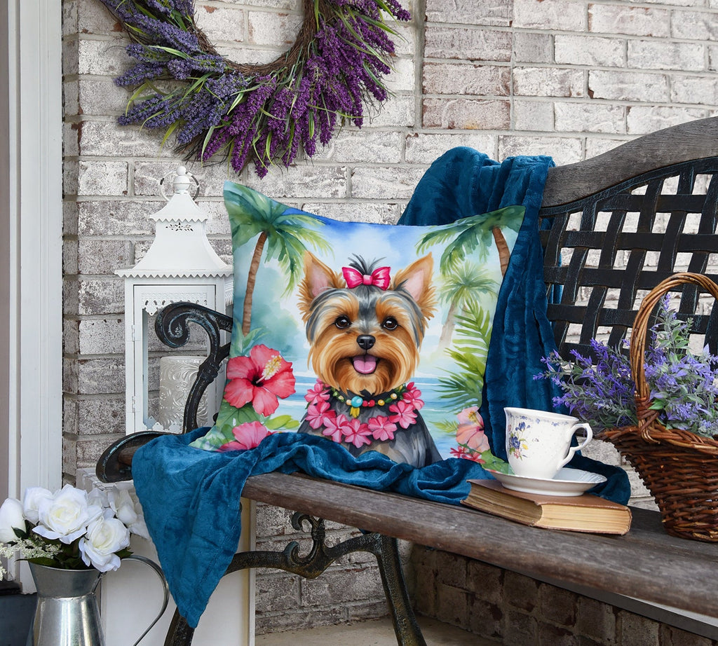Yorkshire Terrier Luau Decorative Throw Pillow 18x18 Indoor Outdoor Accent Cushion, Fabric Cover with Insert for Sofa, Bed, Porch & Living Room