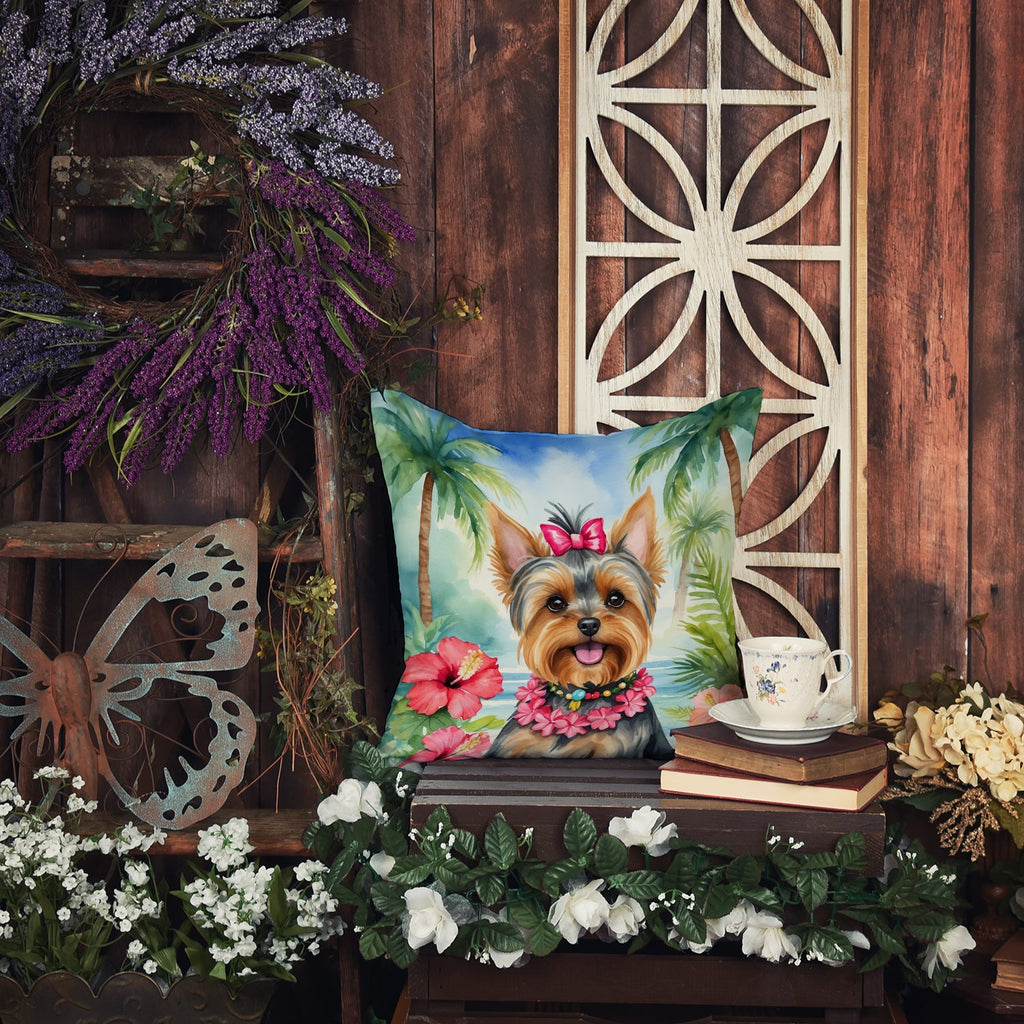 Yorkshire Terrier Luau Decorative Throw Pillow 18x18 Indoor Outdoor Accent Cushion, Fabric Cover with Insert for Sofa, Bed, Porch & Living Room