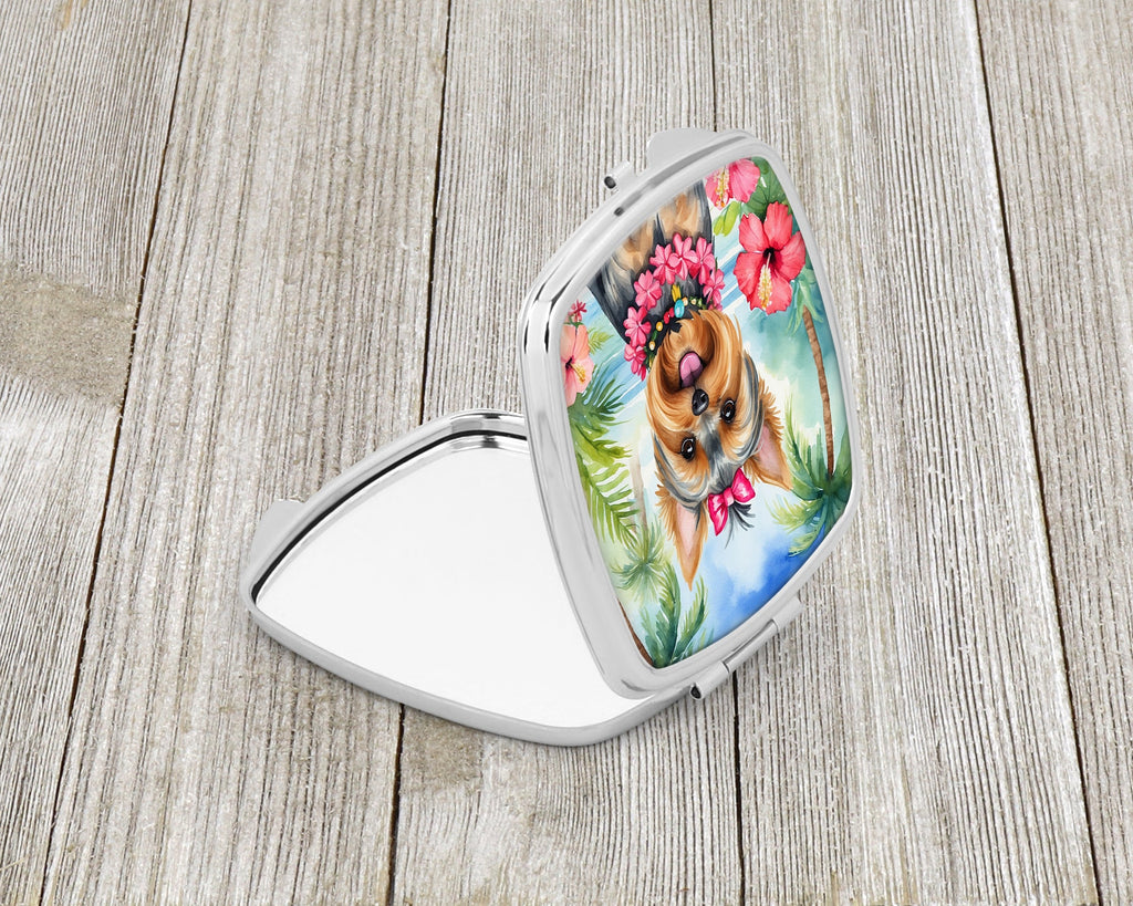 Yorkshire Terrier Luau Compact Mirror Decorative Travel Makeup Mirror for Women Girls Gifts Pocket Makeup Mirror Folding Handheld