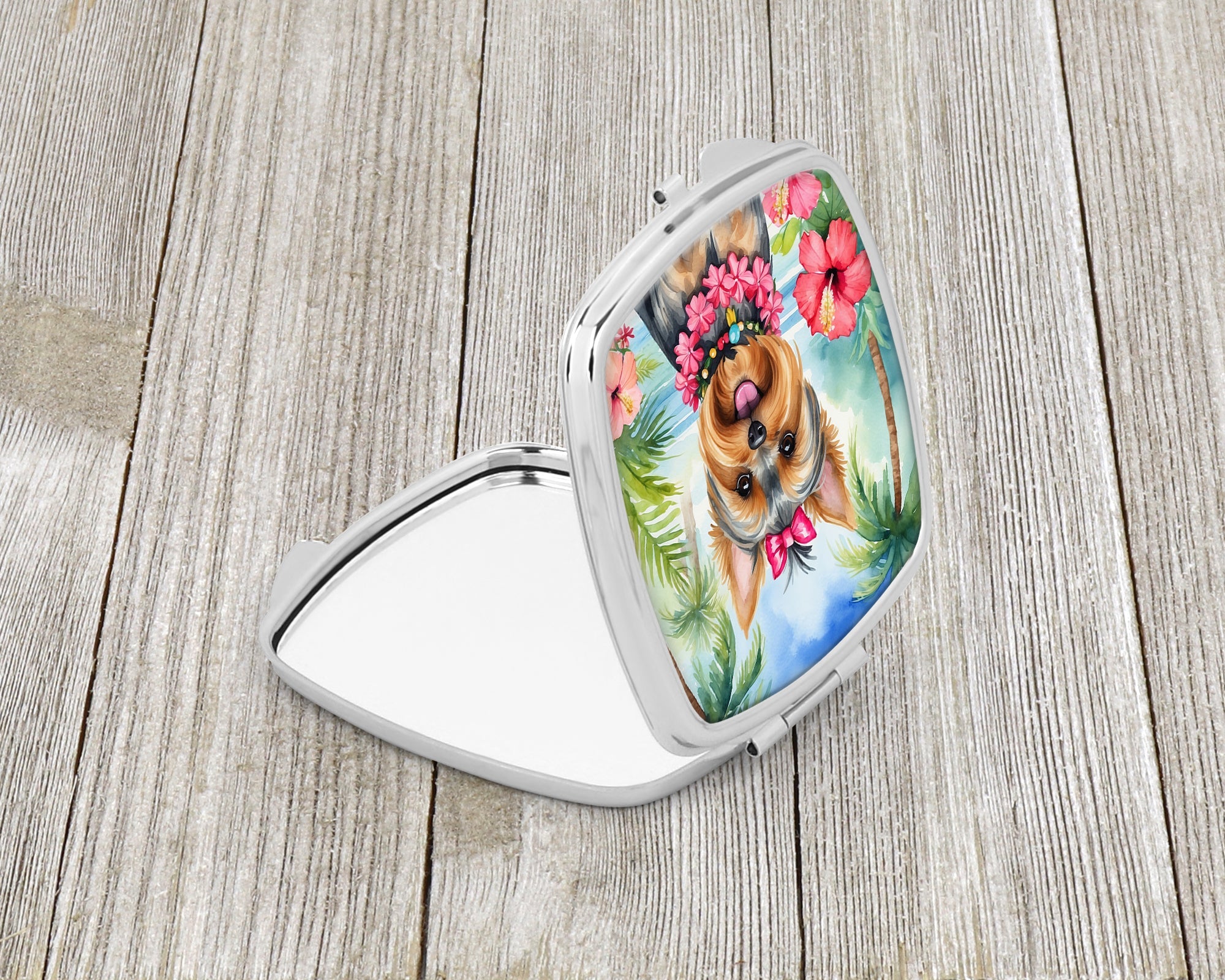 Yorkshire Terrier Luau Compact Mirror Decorative Travel Makeup Mirror for Women Girls Gifts Pocket Makeup Mirror Folding Handheld