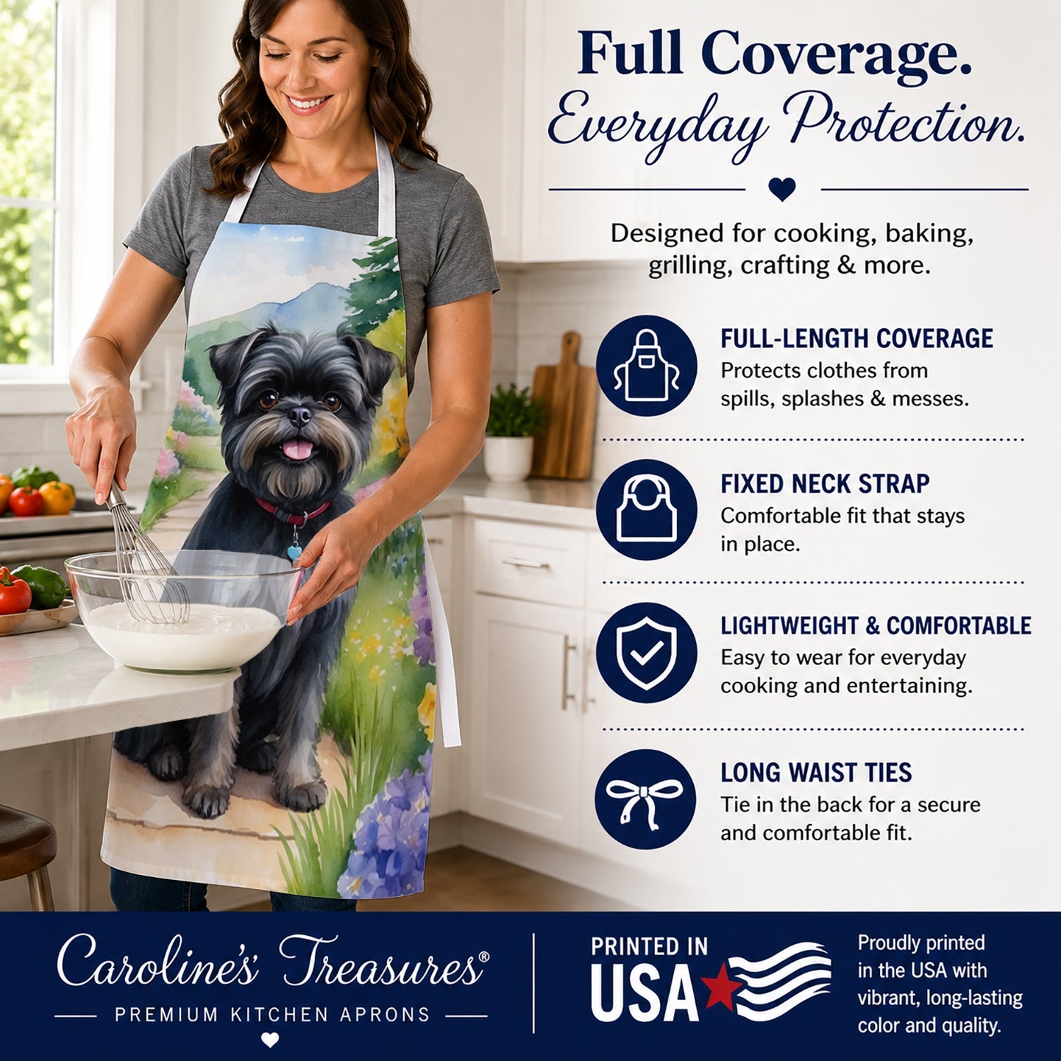 Affenpinscher Spring Garden Apron Cooking Kitchen Server Baking Crafts Gardening for Adult Women Men, Unisex, Large, Multicolor