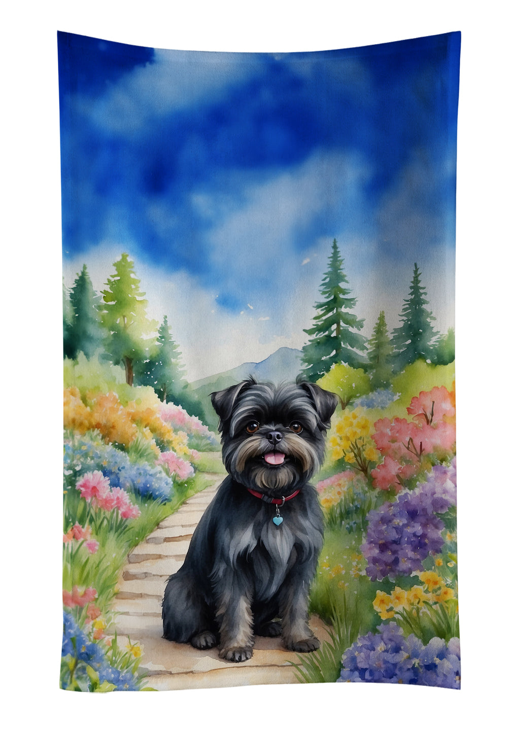 Affenpinscher Spring Garden Kitchen Towel Velour Plush Front and Cotton Loop Back Machine Washable