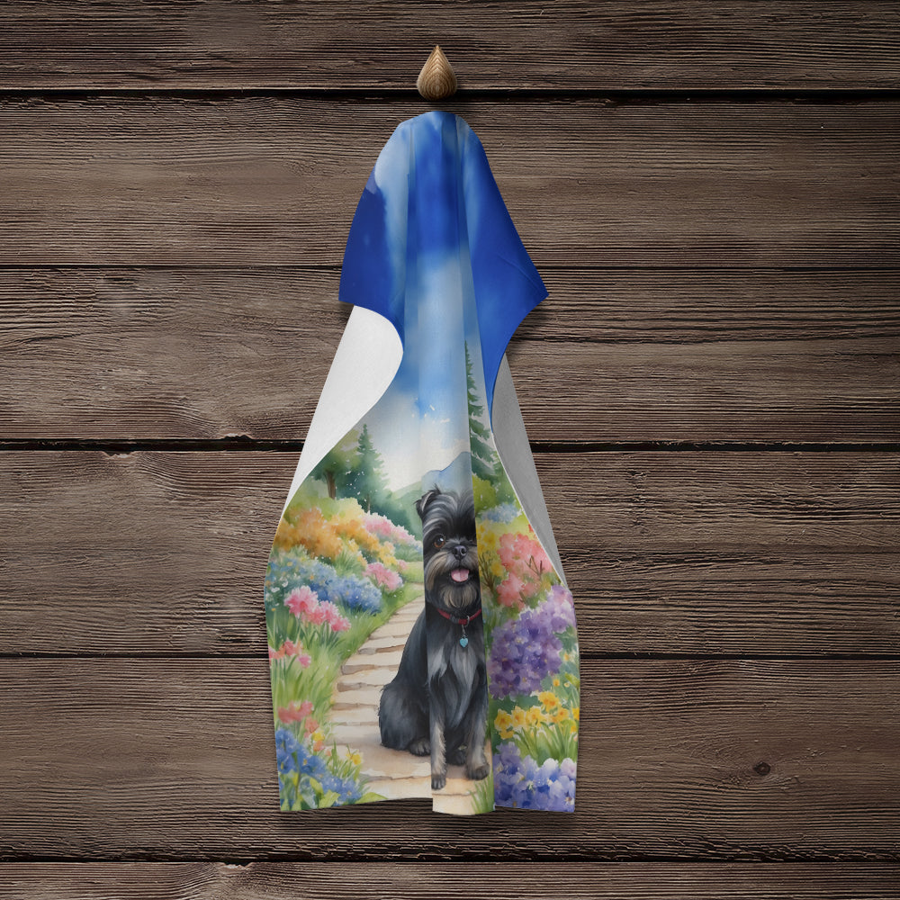 Affenpinscher Spring Garden Kitchen Towel Velour Plush Front and Cotton Loop Back Machine Washable