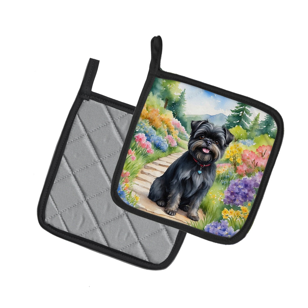 Affenpinscher Spring Garden Pot Holder Set of 2 Heat Resistant Quilted Hot Pads 7.5 x 7.5 Inch, Insulated Kitchen Trivets for Cooking & Baking