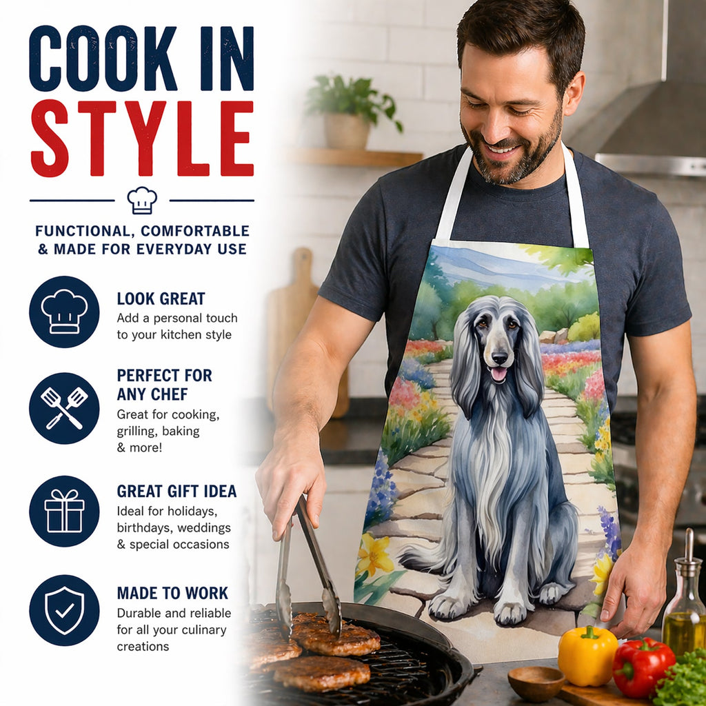 Afghan Hound Spring Garden Apron Cooking Kitchen Server Baking Crafts Gardening for Adult Women Men, Unisex, Large, Multicolor