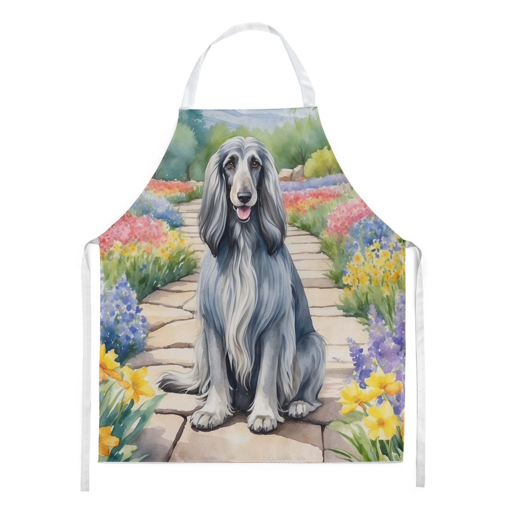 Afghan Hound Spring Garden Apron Cooking Kitchen Server Baking Crafts Gardening for Adult Women Men, Unisex, Large, Multicolor