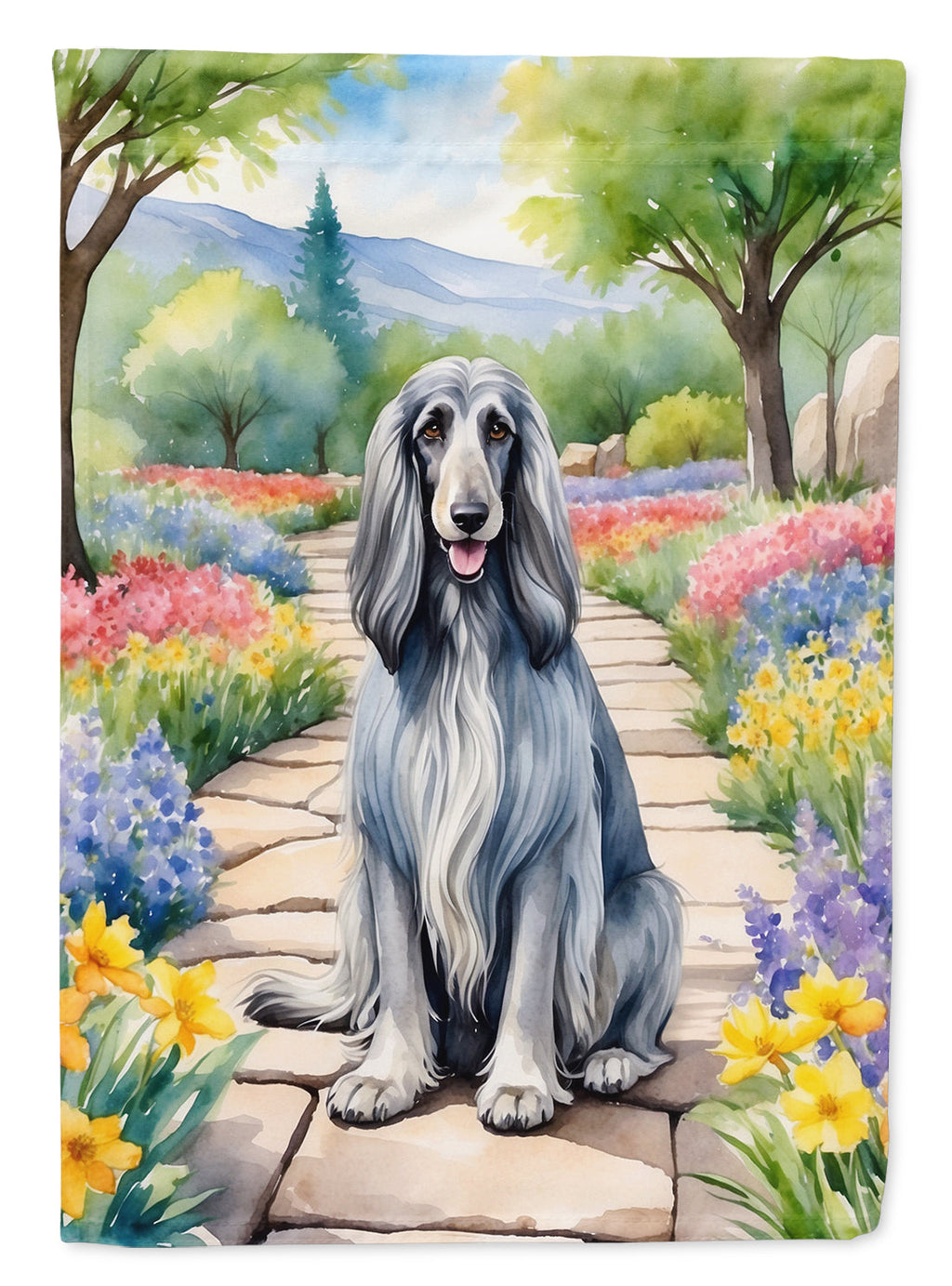 Afghan Hound Spring Garden House Flag 28x40 Porch Sleeve Pole Decorative Outside Yard Banner Artwork Wall Hanging, Polyester