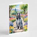 Afghan Hound Spring Garden Greeting Cards Pack of 8 Blank Cards with Envelopes Whimsical A7 Size 5x7