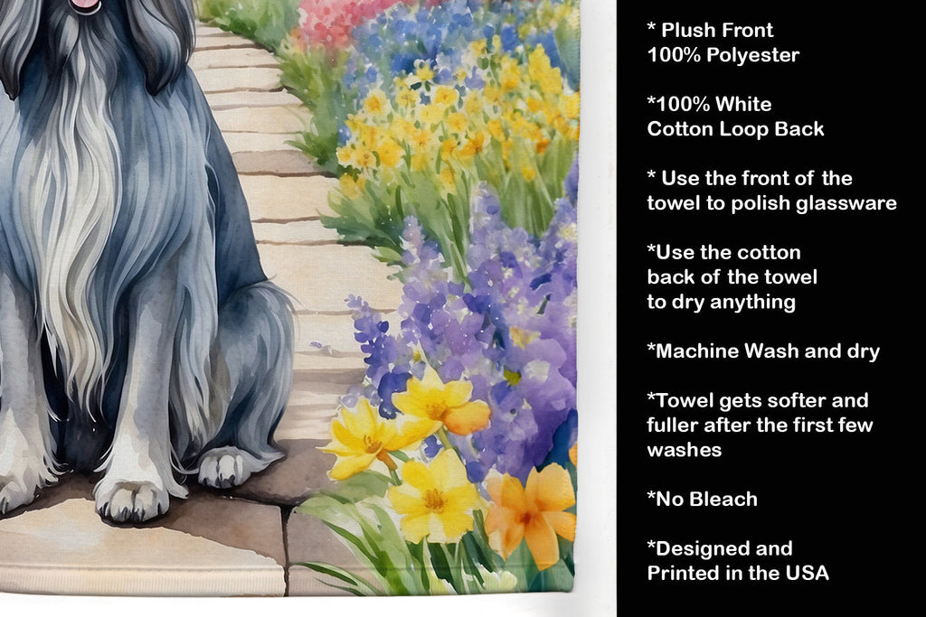 Afghan Hound Spring Garden Kitchen Towel Velour Plush Front and Cotton Loop Back Machine Washable