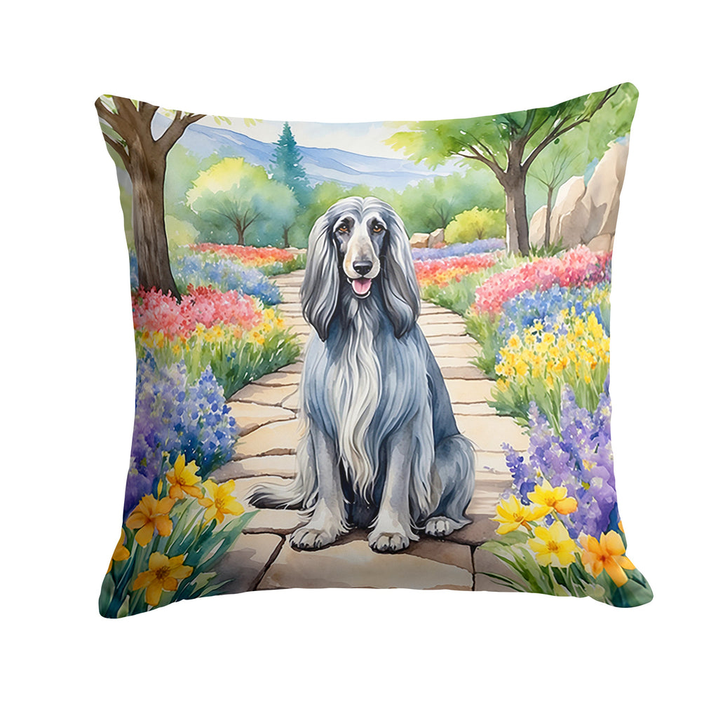 Afghan Hound Spring Garden Decorative Throw Pillow 18x18 Indoor Outdoor Accent Cushion, Fabric Cover with Insert for Sofa, Bed, Porch & Living Room