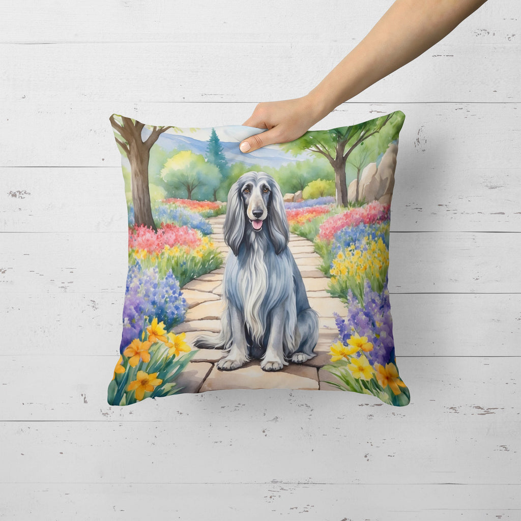 Afghan Hound Spring Garden Decorative Throw Pillow 18x18 Indoor Outdoor Accent Cushion, Fabric Cover with Insert for Sofa, Bed, Porch & Living Room