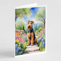 Airedale Terrier Spring Garden Greeting Cards Pack of 8 Blank Cards with Envelopes Whimsical A7 Size 5x7