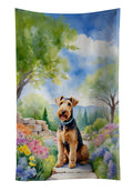 Airedale Terrier Spring Garden Kitchen Towel Velour Plush Front and Cotton Loop Back Machine Washable