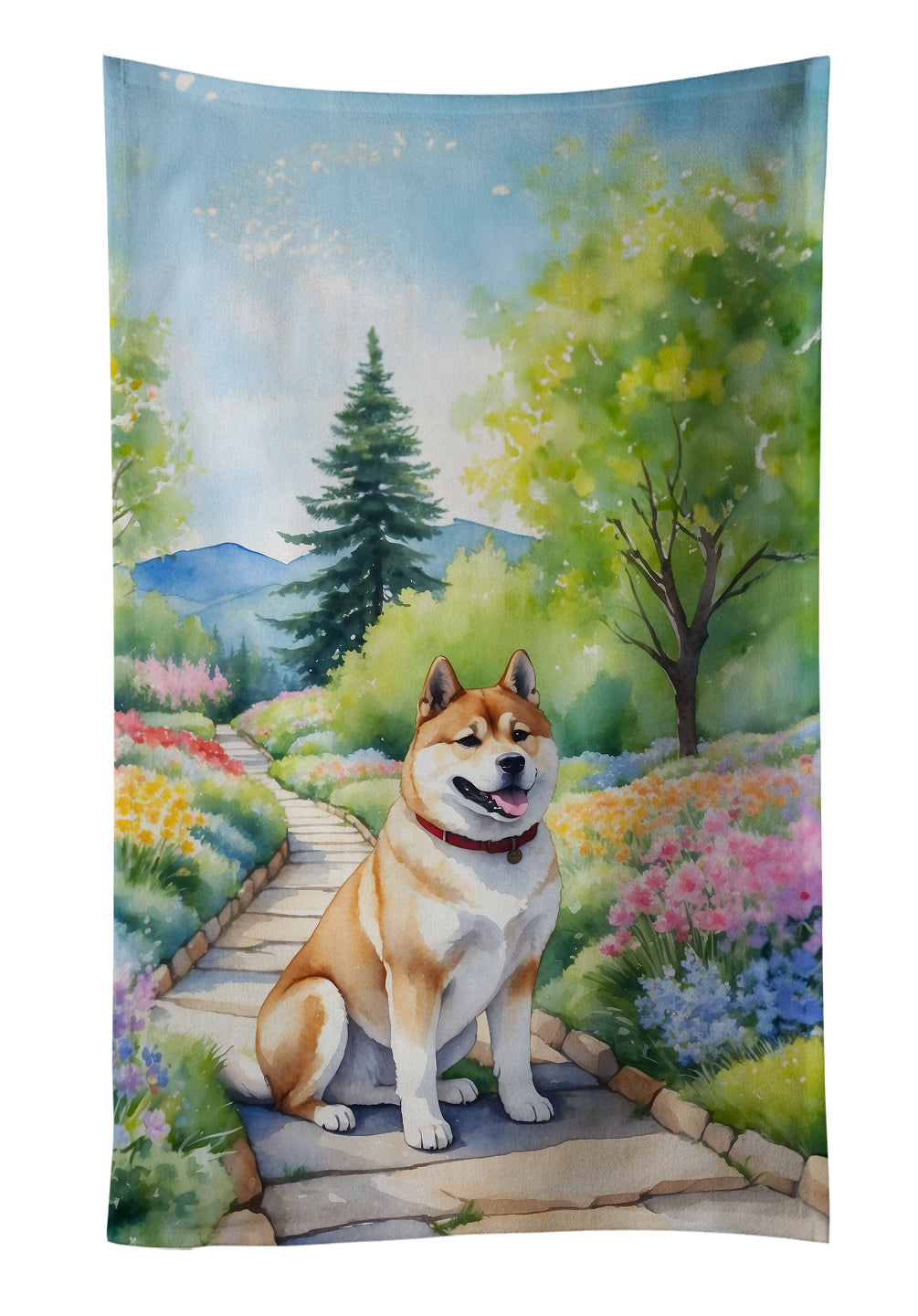 Akita Spring Garden Kitchen Towel Velour Plush Front and Cotton Loop Back Machine Washable