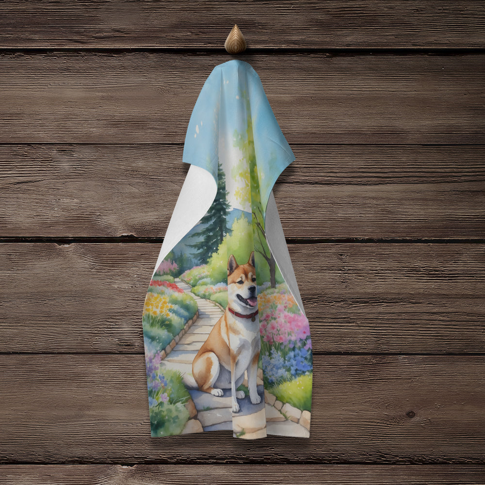 Akita Spring Garden Kitchen Towel Velour Plush Front and Cotton Loop Back Machine Washable