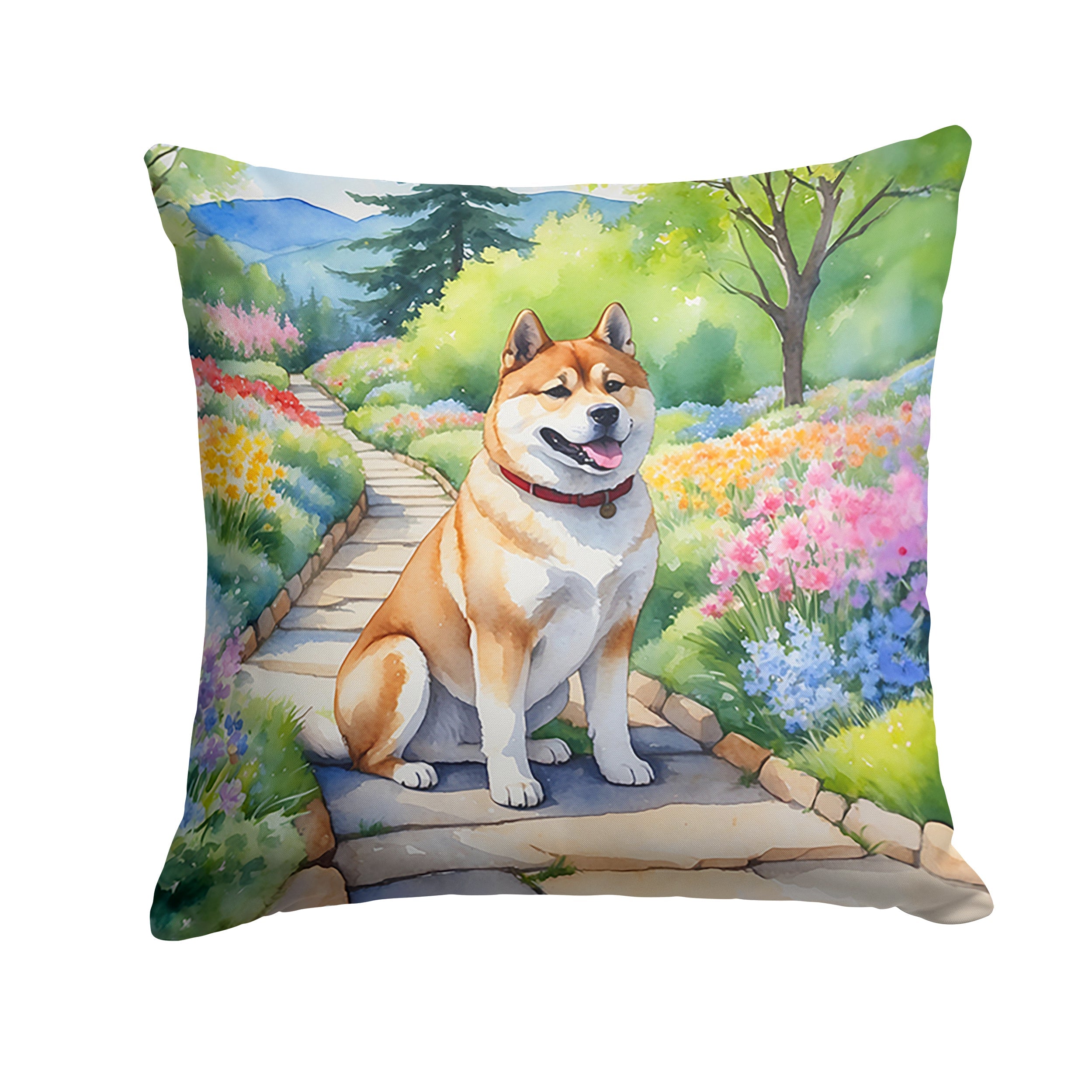 Akita Spring Garden Decorative Throw Pillow 18x18 Indoor Outdoor Accent Cushion, Fabric Cover with Insert for Sofa, Bed, Porch & Living Room