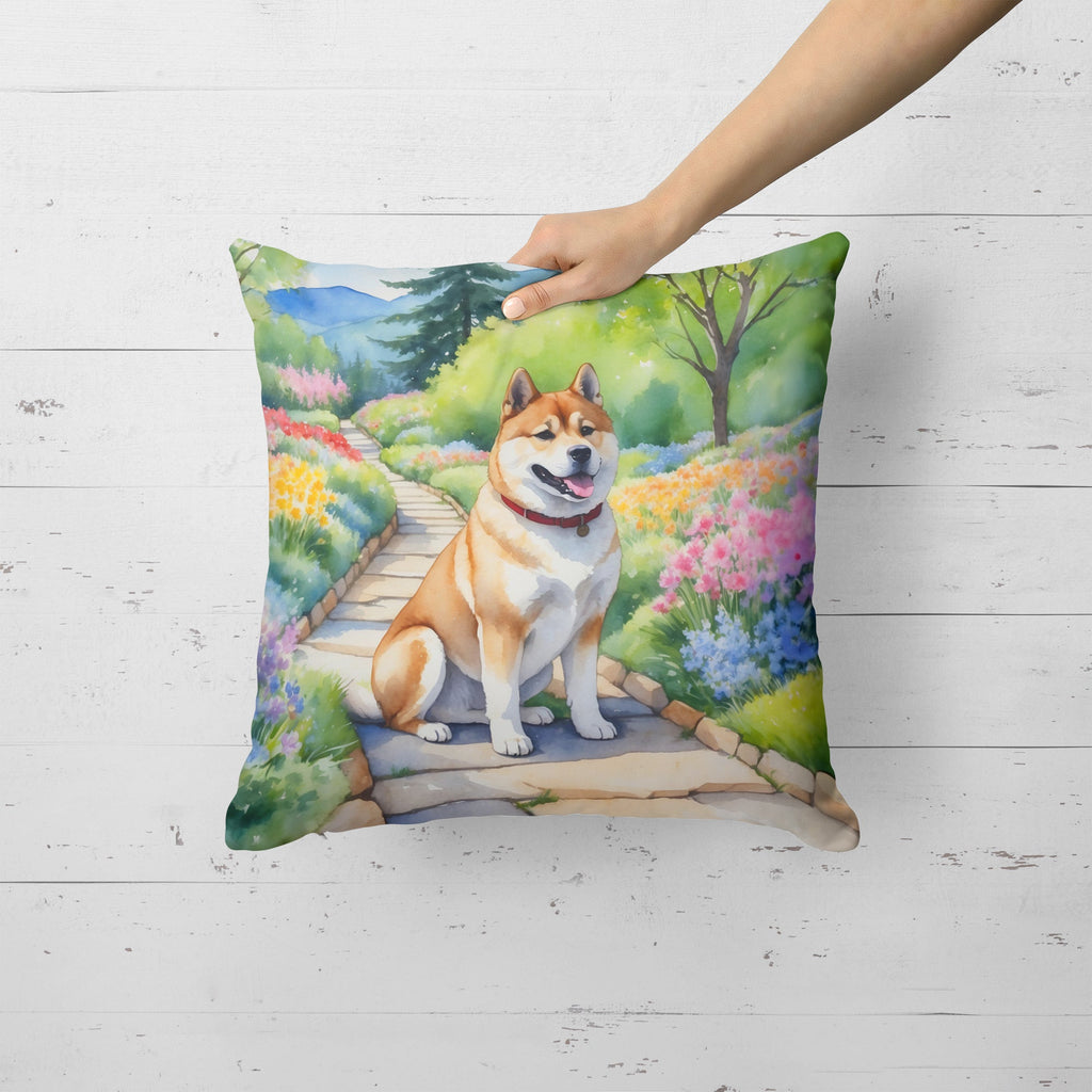Akita Spring Garden Decorative Throw Pillow 18x18 Indoor Outdoor Accent Cushion, Fabric Cover with Insert for Sofa, Bed, Porch & Living Room