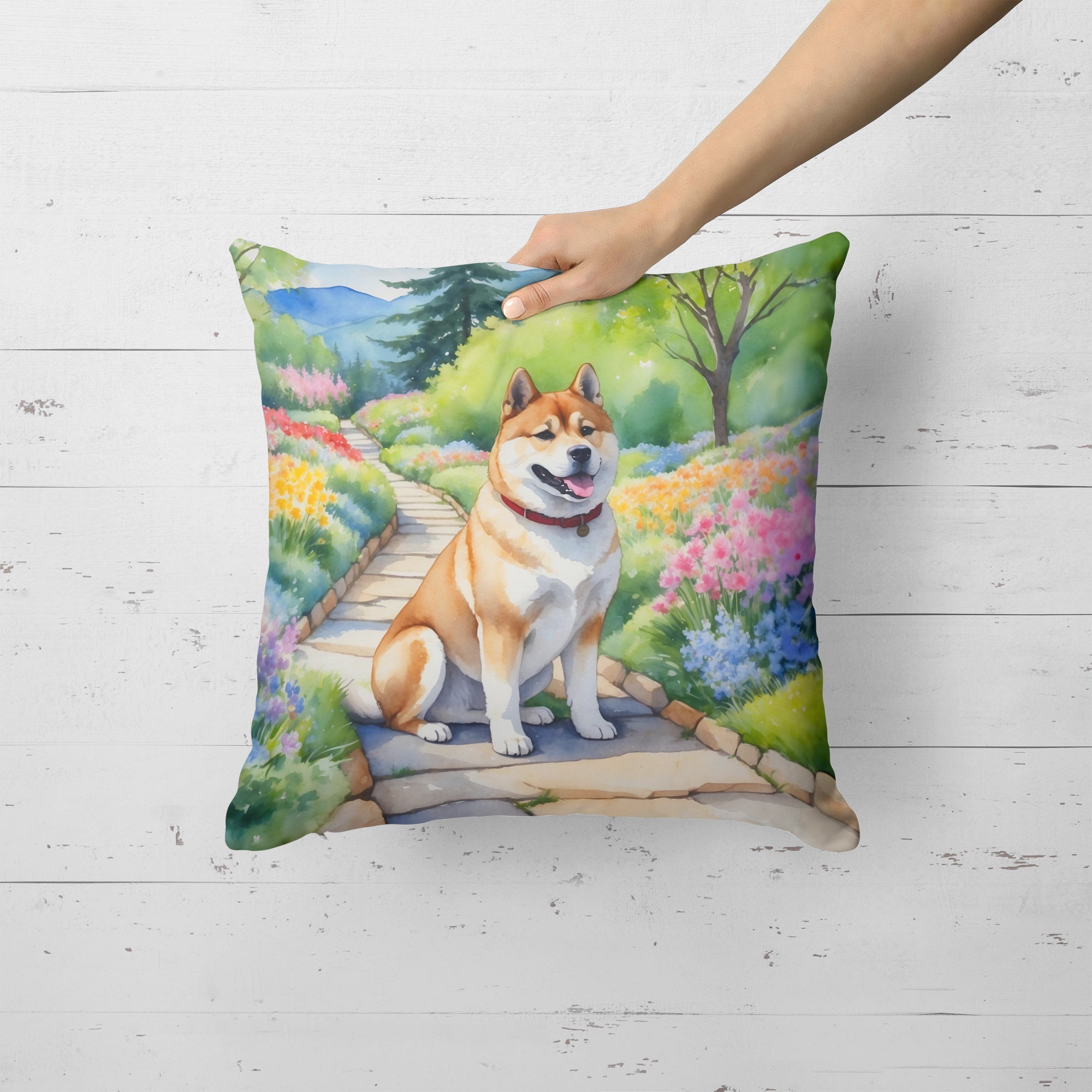 Akita Spring Garden Decorative Throw Pillow 18x18 Indoor Outdoor Accent Cushion, Fabric Cover with Insert for Sofa, Bed, Porch & Living Room