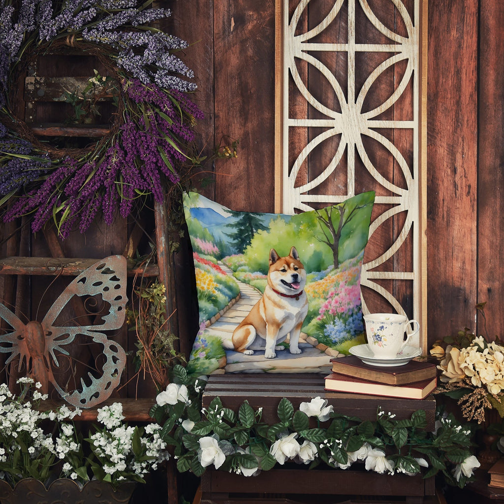 Akita Spring Garden Decorative Throw Pillow 18x18 Indoor Outdoor Accent Cushion, Fabric Cover with Insert for Sofa, Bed, Porch & Living Room