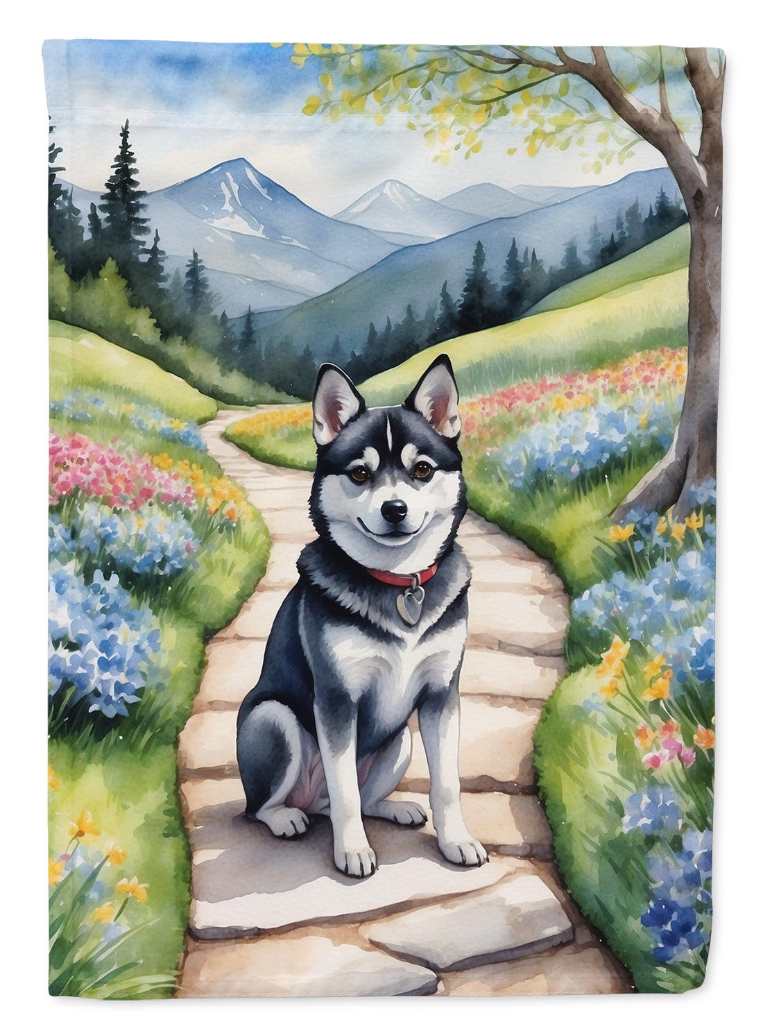 Alaskan Klee Kai Spring Garden House Flag 28x40 Porch Sleeve Pole Decorative Outside Yard Banner Artwork Wall Hanging, Polyester