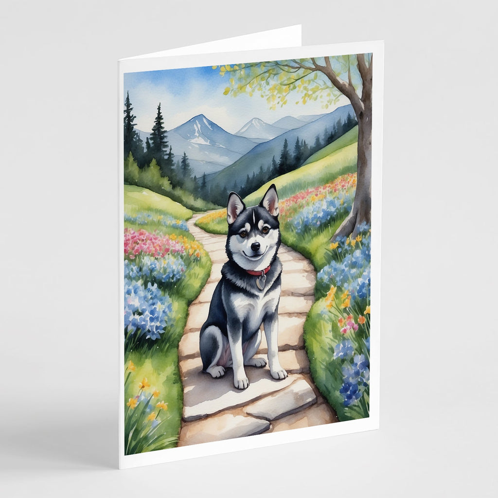 Alaskan Klee Kai Spring Garden Greeting Cards Pack of 8 Blank Cards with Envelopes Whimsical A7 Size 5x7