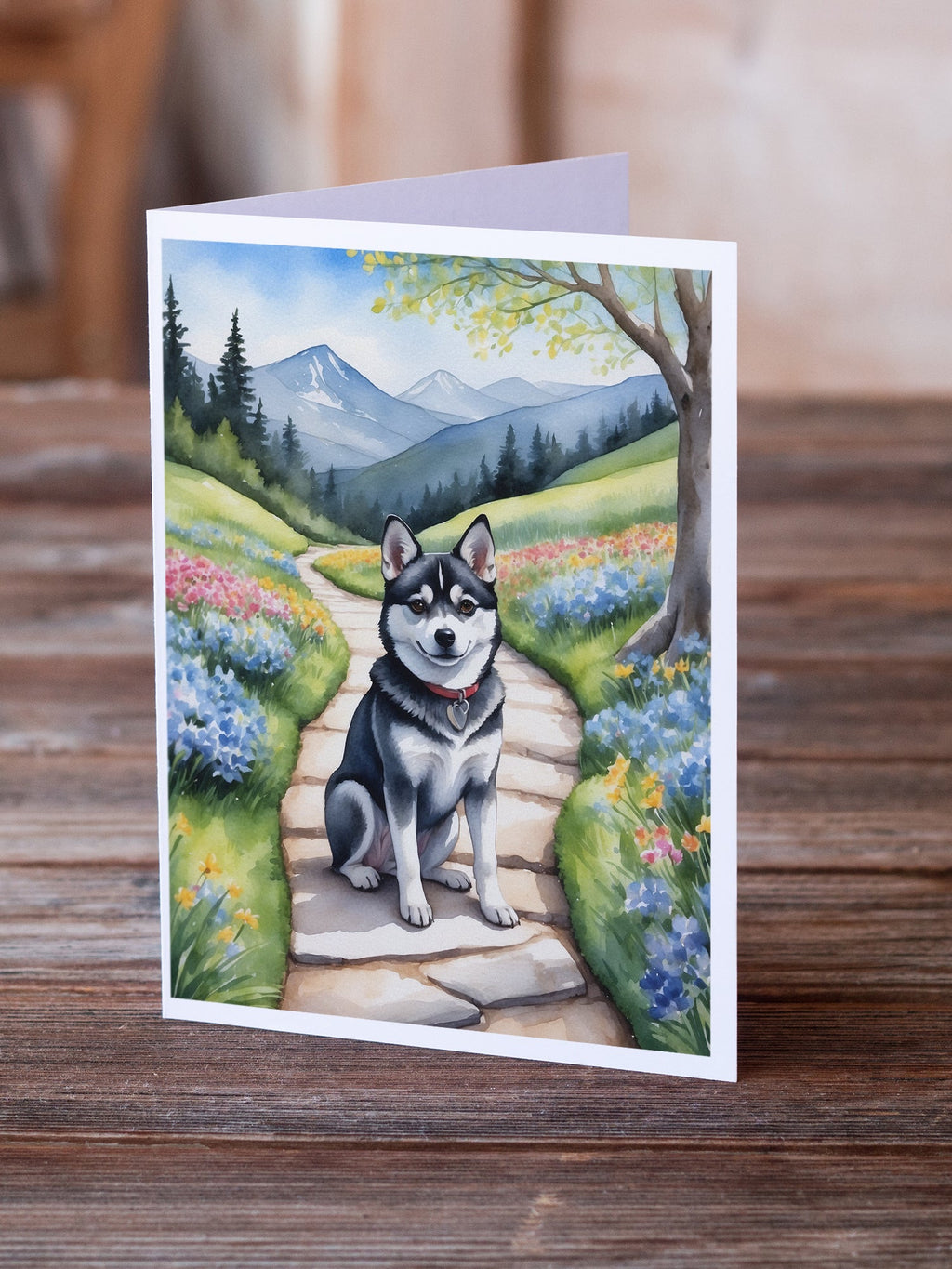 Alaskan Klee Kai Spring Garden Greeting Cards Pack of 8 Blank Cards with Envelopes Whimsical A7 Size 5x7