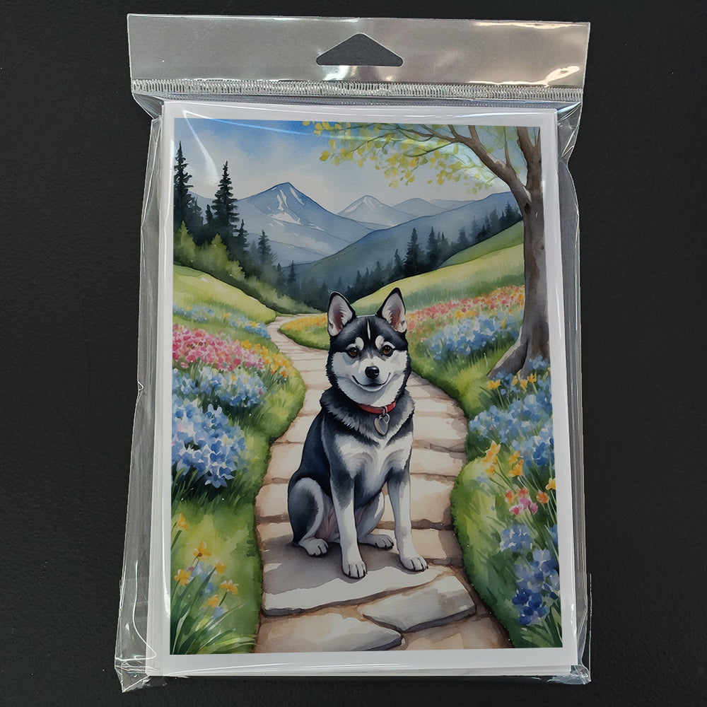 Alaskan Klee Kai Spring Garden Greeting Cards Pack of 8 Blank Cards with Envelopes Whimsical A7 Size 5x7