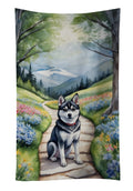 Alaskan Klee Kai Spring Garden Kitchen Towel Velour Plush Front and Cotton Loop Back Machine Washable