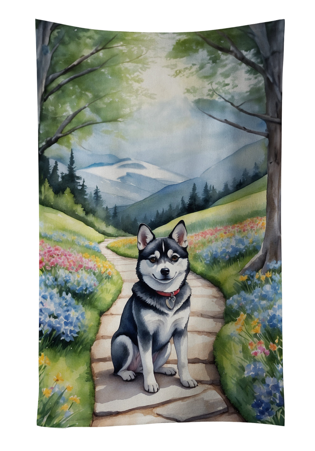 Alaskan Klee Kai Spring Garden Kitchen Towel Velour Plush Front and Cotton Loop Back Machine Washable