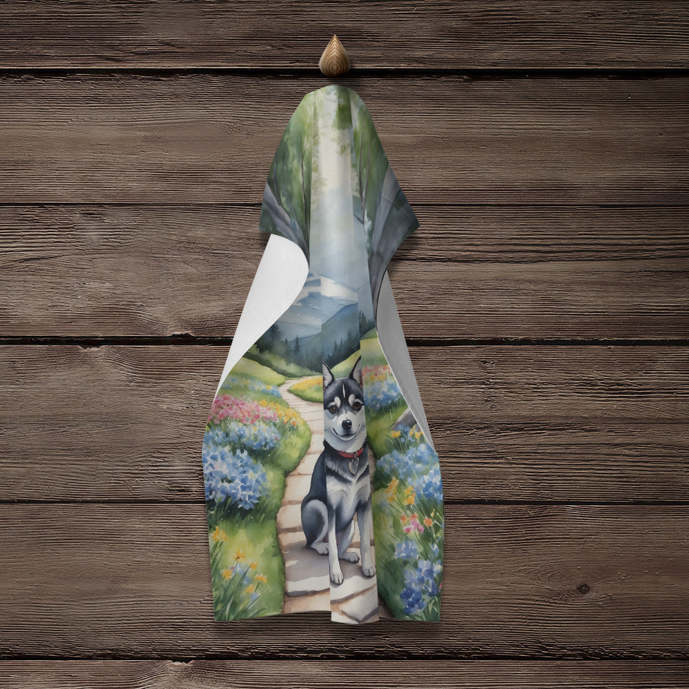 Alaskan Klee Kai Spring Garden Kitchen Towel Velour Plush Front and Cotton Loop Back Machine Washable
