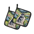Alaskan Klee Kai Spring Garden Pot Holder Set of 2 Heat Resistant Quilted Hot Pads 7.5 x 7.5 Inch, Insulated Kitchen Trivets for Cooking & Baking