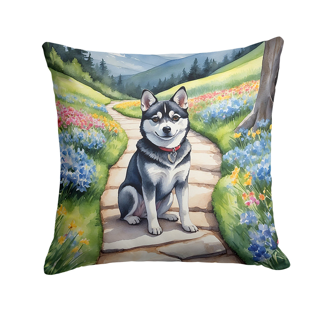 Alaskan Klee Kai Spring Garden Decorative Throw Pillow 18x18 Indoor Outdoor Accent Cushion, Fabric Cover with Insert for Sofa, Bed, Porch & Living Room