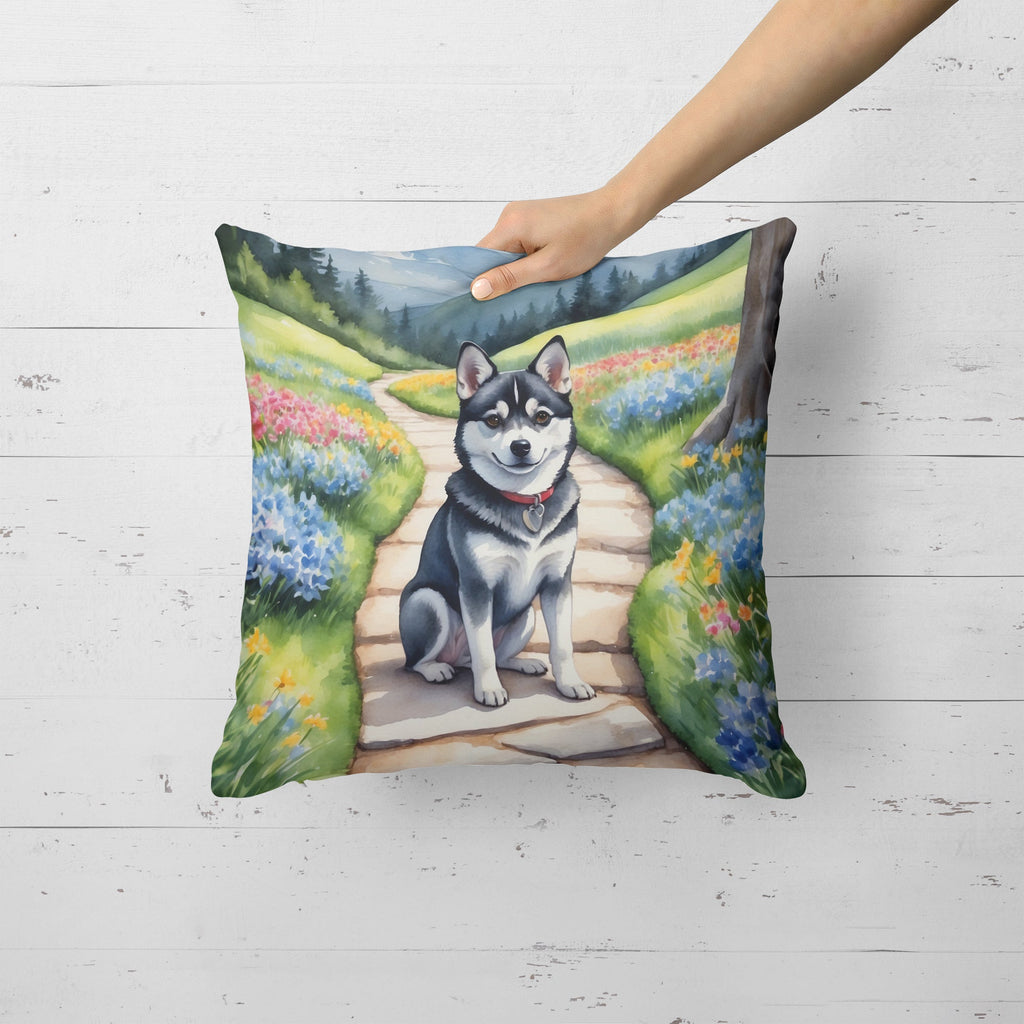 Alaskan Klee Kai Spring Garden Decorative Throw Pillow 18x18 Indoor Outdoor Accent Cushion, Fabric Cover with Insert for Sofa, Bed, Porch & Living Room
