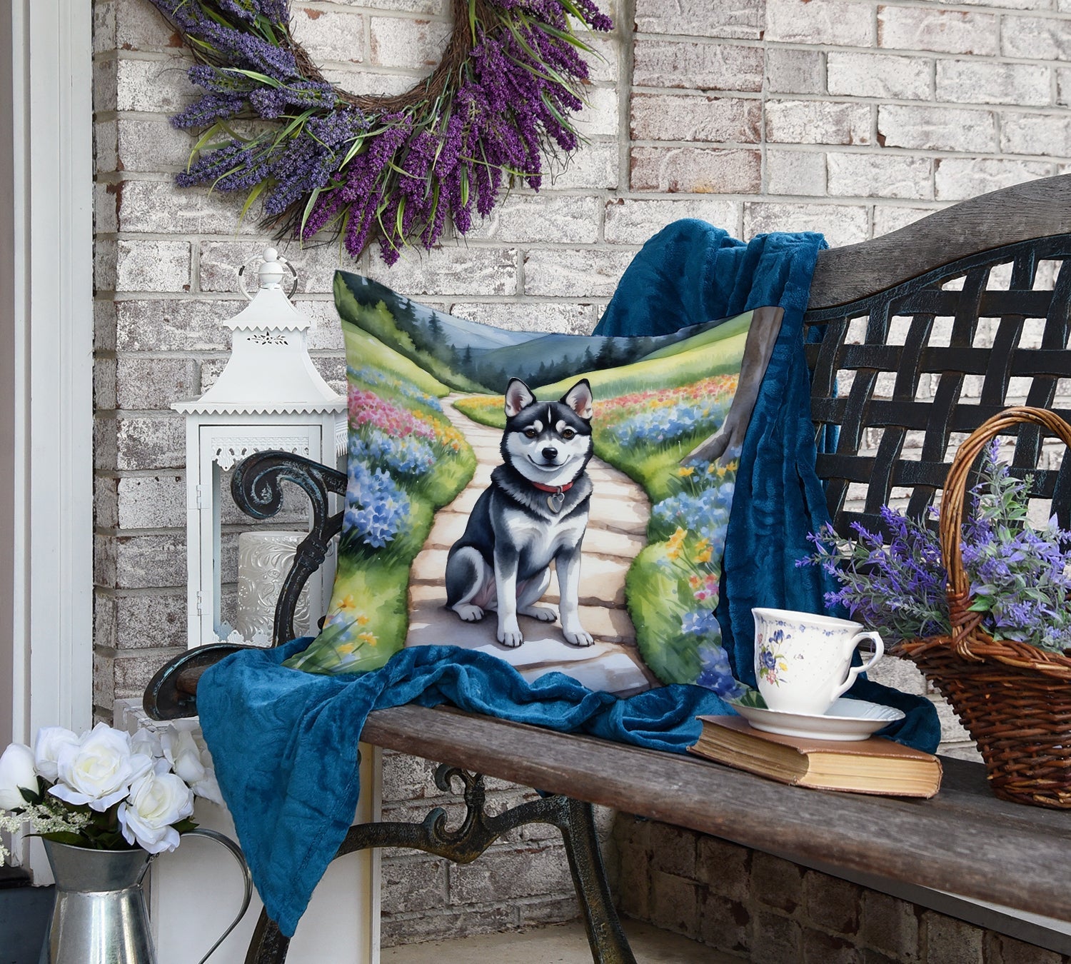 Alaskan Klee Kai Spring Garden Decorative Throw Pillow 18x18 Indoor Outdoor Accent Cushion, Fabric Cover with Insert for Sofa, Bed, Porch & Living Room