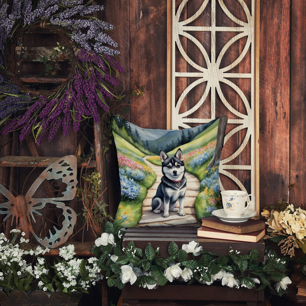 Alaskan Klee Kai Spring Garden Decorative Throw Pillow 18x18 Indoor Outdoor Accent Cushion, Fabric Cover with Insert for Sofa, Bed, Porch & Living Room
