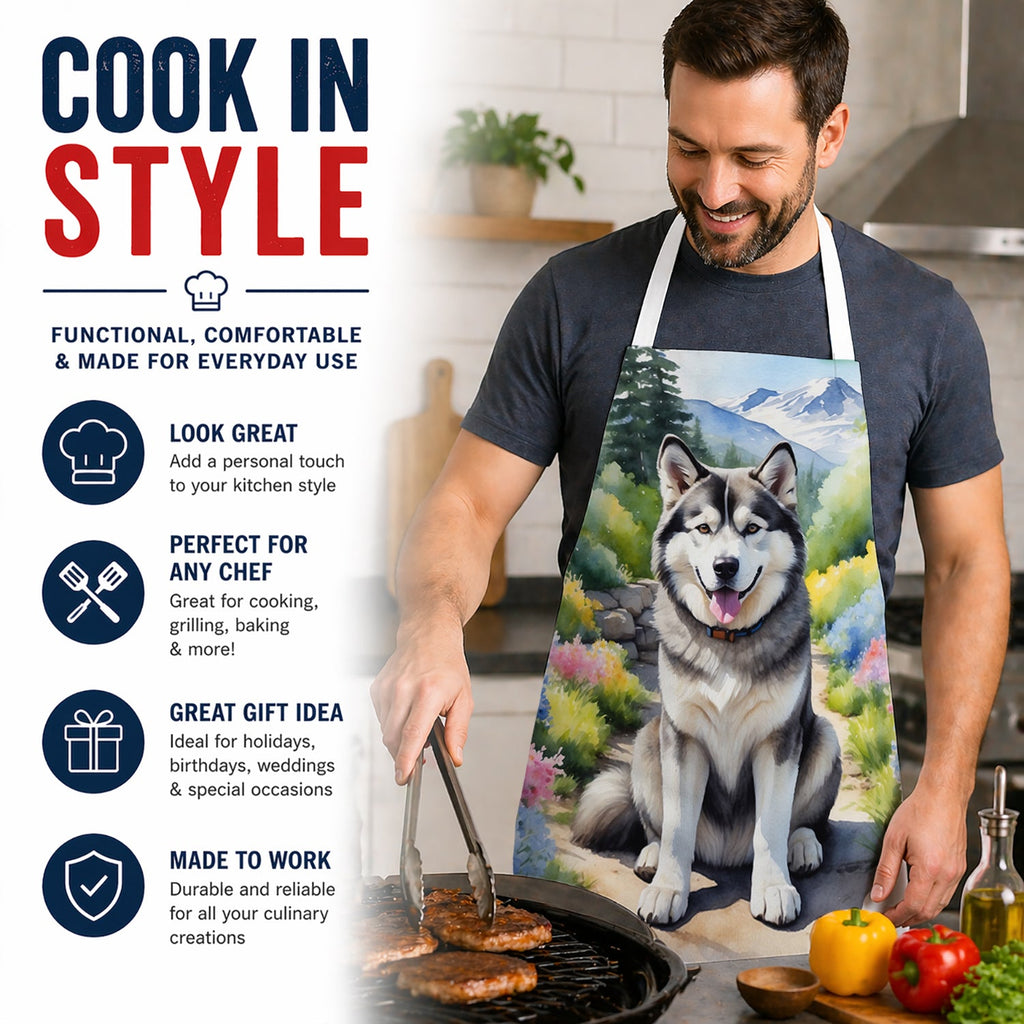 Alaskan Malamute Spring Garden Apron Cooking Kitchen Server Baking Crafts Gardening for Adult Women Men, Unisex, Large, Multicolor