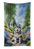 Alaskan Malamute Spring Garden Kitchen Towel Velour Plush Front and Cotton Loop Back Machine Washable