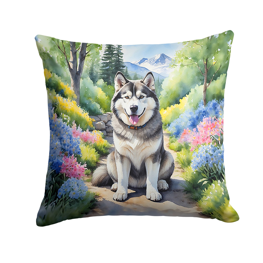 Alaskan Malamute Spring Garden Decorative Throw Pillow 18x18 Indoor Outdoor Accent Cushion, Fabric Cover with Insert for Sofa, Bed, Porch & Living Room
