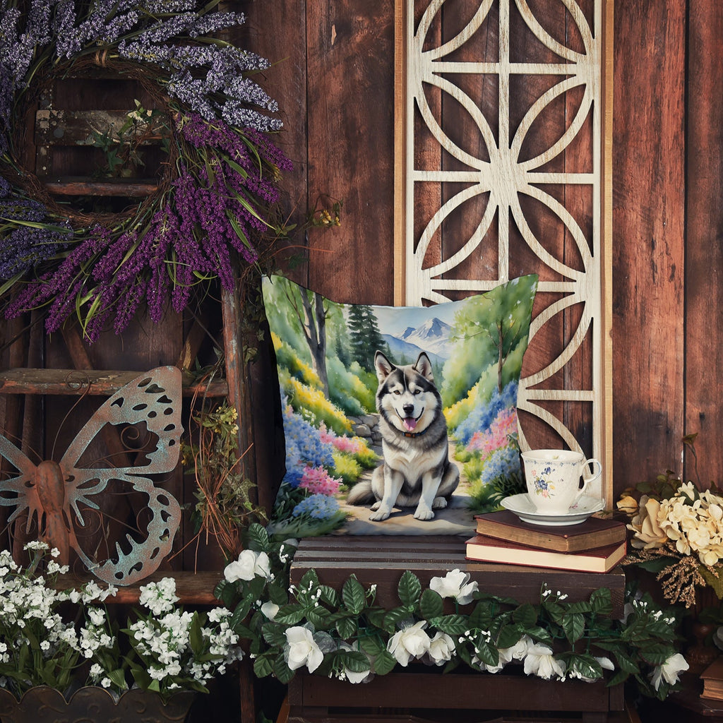 Alaskan Malamute Spring Garden Decorative Throw Pillow 18x18 Indoor Outdoor Accent Cushion, Fabric Cover with Insert for Sofa, Bed, Porch & Living Room