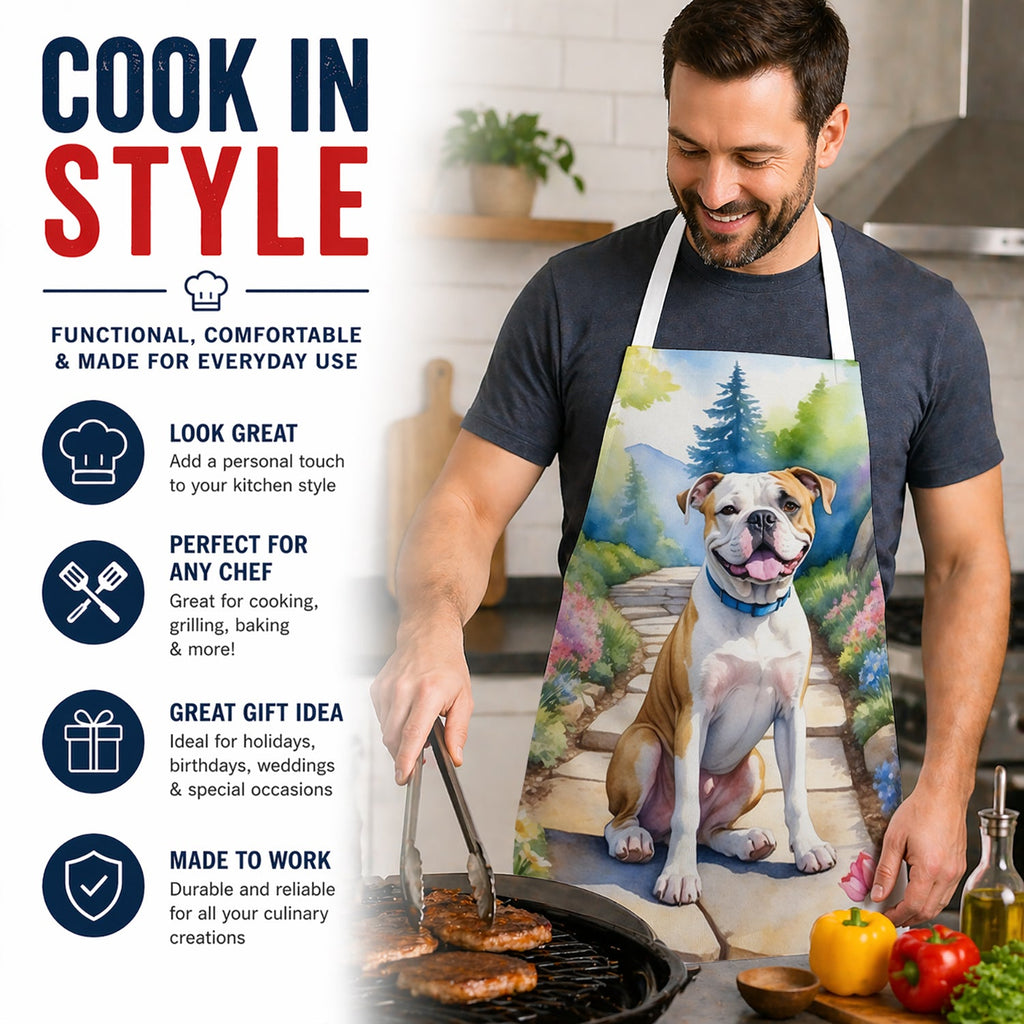 American Bulldog Spring Garden Apron Cooking Kitchen Server Baking Crafts Gardening for Adult Women Men, Unisex, Large, Multicolor