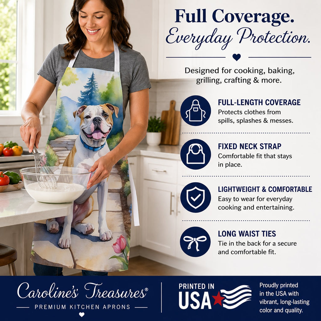 American Bulldog Spring Garden Apron Cooking Kitchen Server Baking Crafts Gardening for Adult Women Men, Unisex, Large, Multicolor