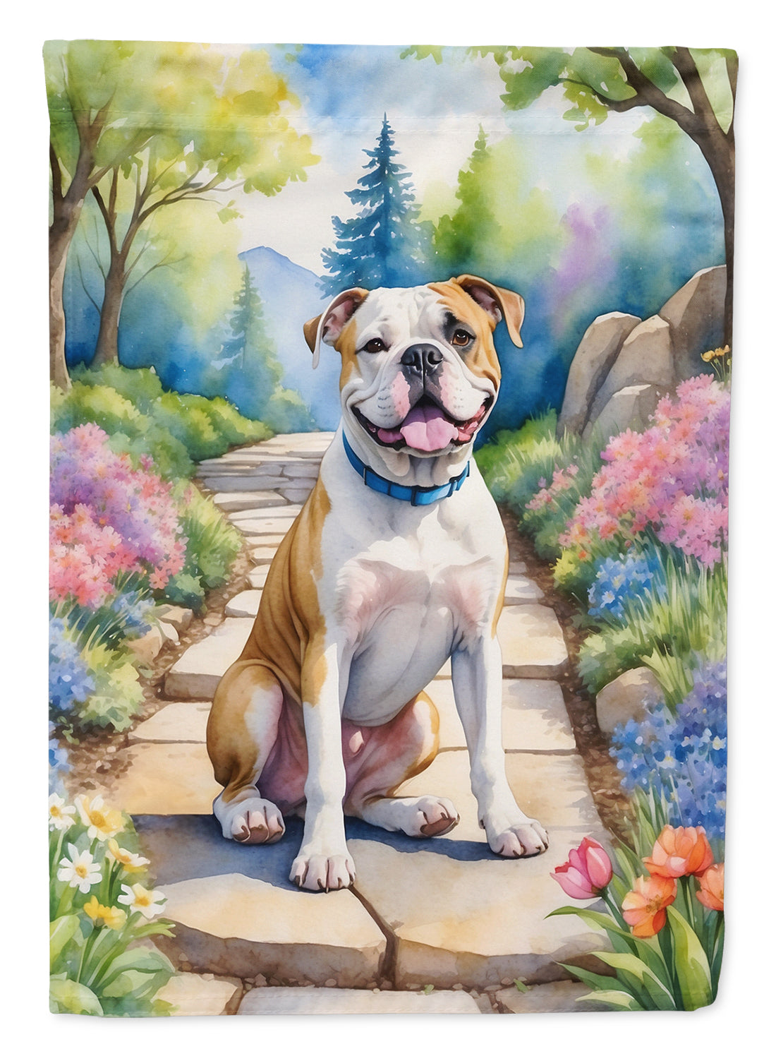 American Bulldog Spring Garden House Flag 28x40 Porch Sleeve Pole Decorative Outside Yard Banner Artwork Wall Hanging, Polyester
